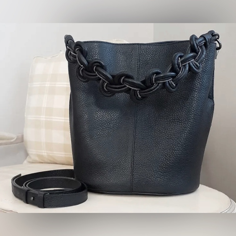 SOLD Fabiana Filippi Black Leather Crossbody Knotted Monili Handle Tote Bag